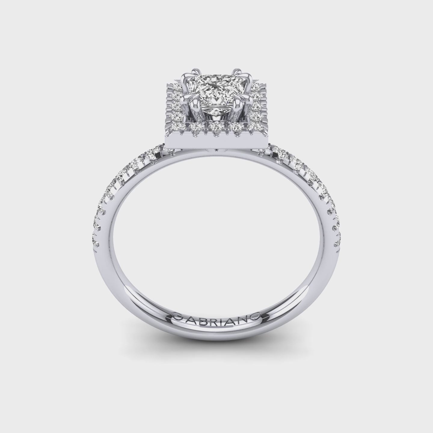 Gabriano Reverie 8 pençe tırnaklı tektaş yüzük; GIA-HRD sertifikalı prenses pırlanta ve beyaz altın montürün 360 videosu