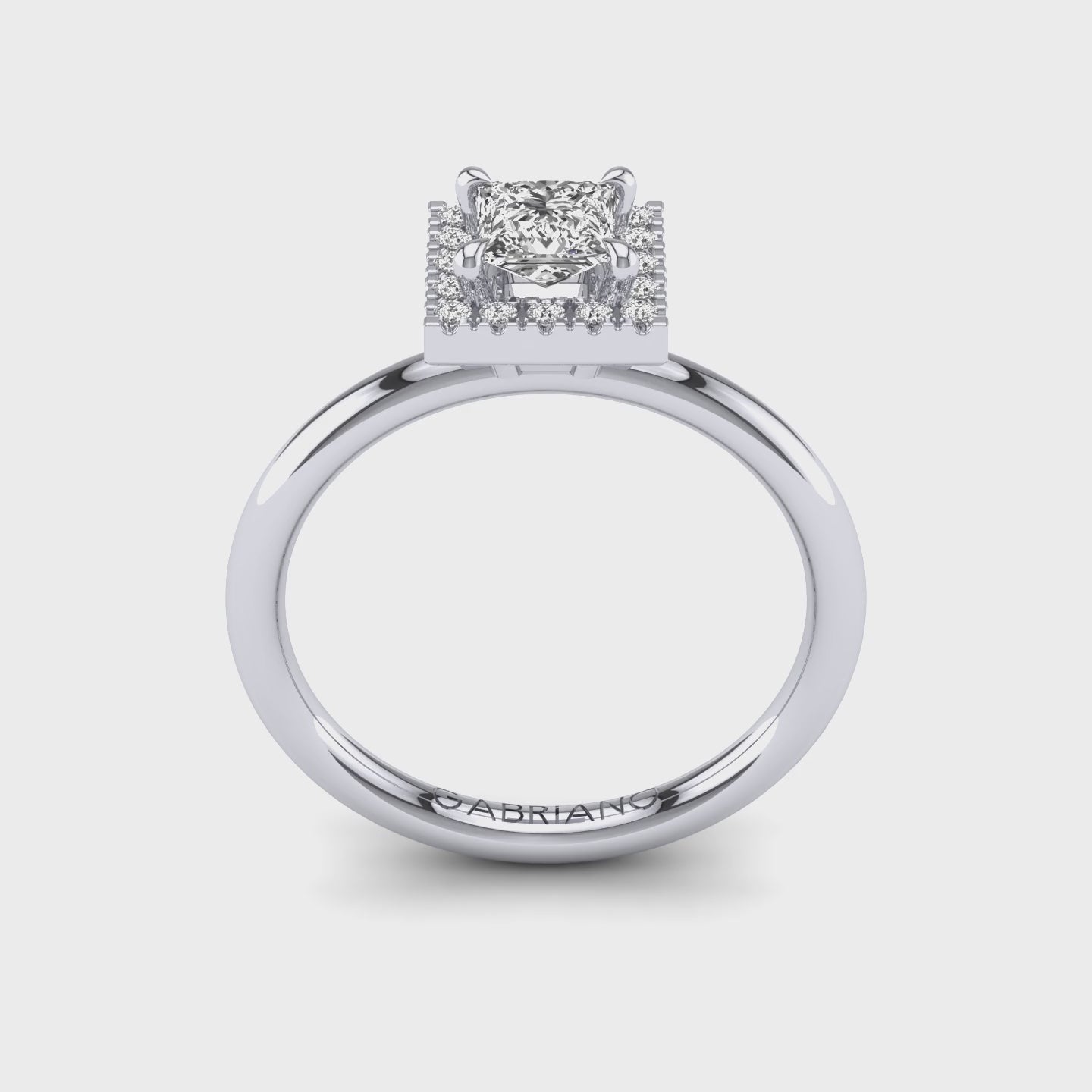 Gabriano Hanna 4 pençe tırnaklı tektaş yüzük; GIA-HRD sertifikalı prenses pırlanta ve beyaz altın montürün 360 videosu