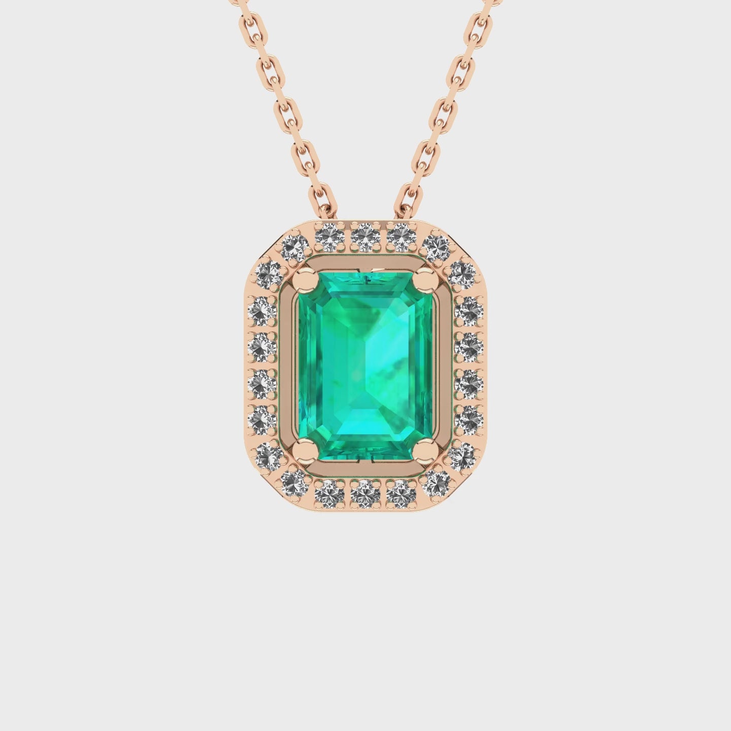 Gabriano Amanda 4 tırnaklı emerald kesim zümrüt kolye;  yuvarlak pırlanta ve rose altın kolye videosu