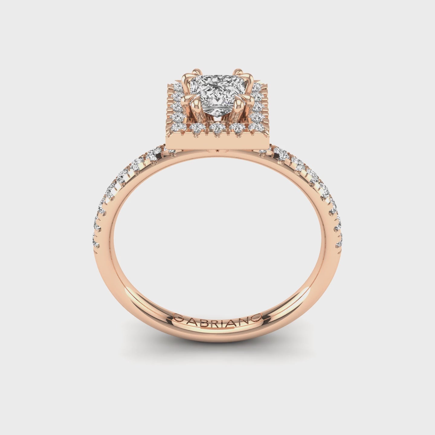 Gabriano Reverie 8 pençe tırnaklı tektaş yüzük; GIA-HRD sertifikalı prenses pırlanta ve rose altın montürün 360 videosu