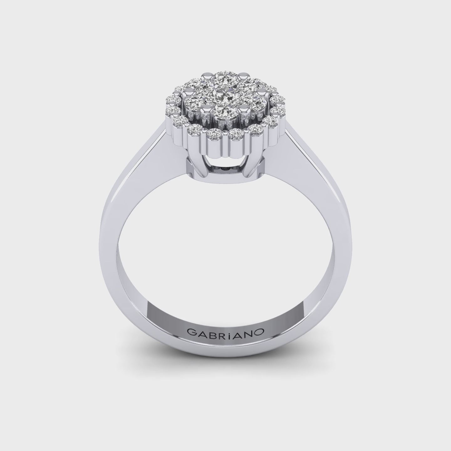 Gabriano Mellonia tektaş efektli yüzük; yuvarlak pırlanta ve beyaz altın montürün 360 videosu