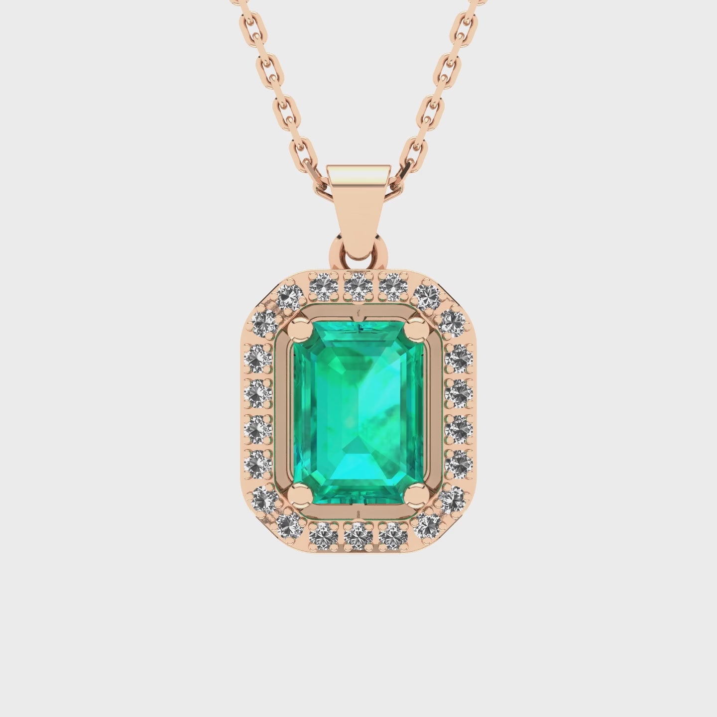 Gabriano Amanda 4 tırnaklı emerald kesim zümrüt kolye;  yuvarlak pırlanta ve rose altın kolye videosu