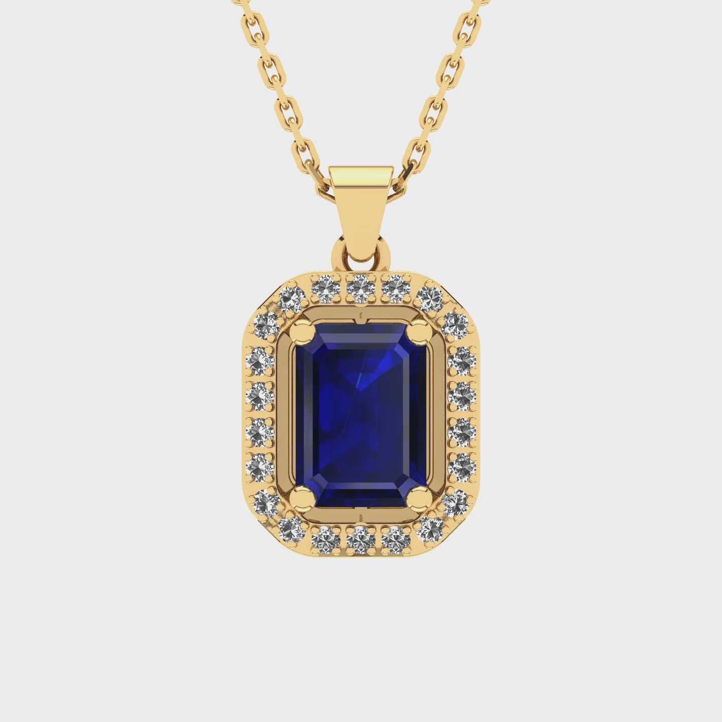 Gabriano Amanda 4 tırnaklı emerald kesim safir kolye;  yuvarlak pırlanta ve sarı altın kolye videosu
