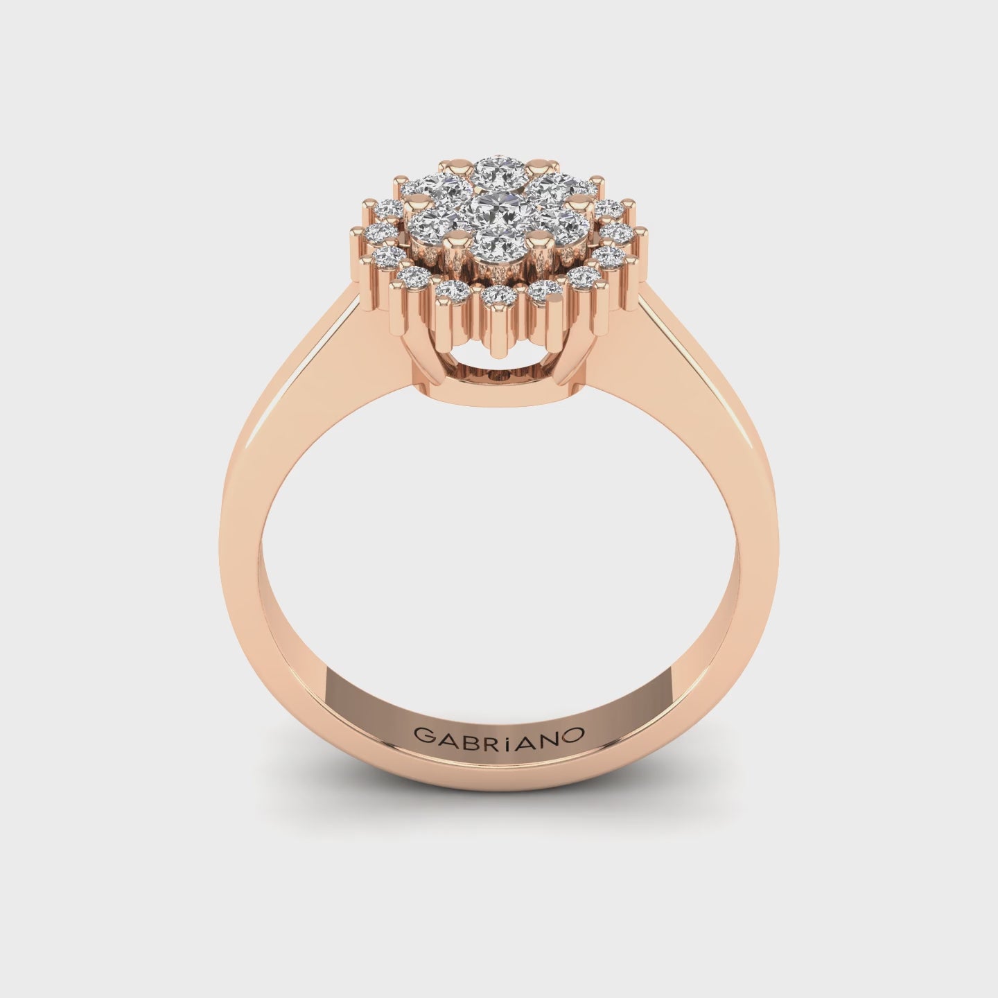 Gabriano Nemesis tektaş efektli yüzük; yuvarlak pırlanta ve rose altın montürün 360 videosu