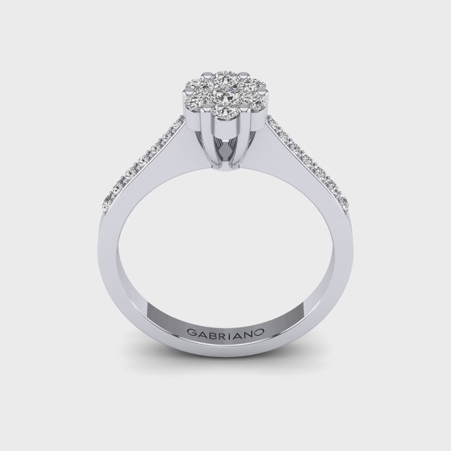 Gabriano Andrea tektaş efektli yüzük; yuvarlak pırlanta ve beyaz altın montürün 360 videosu