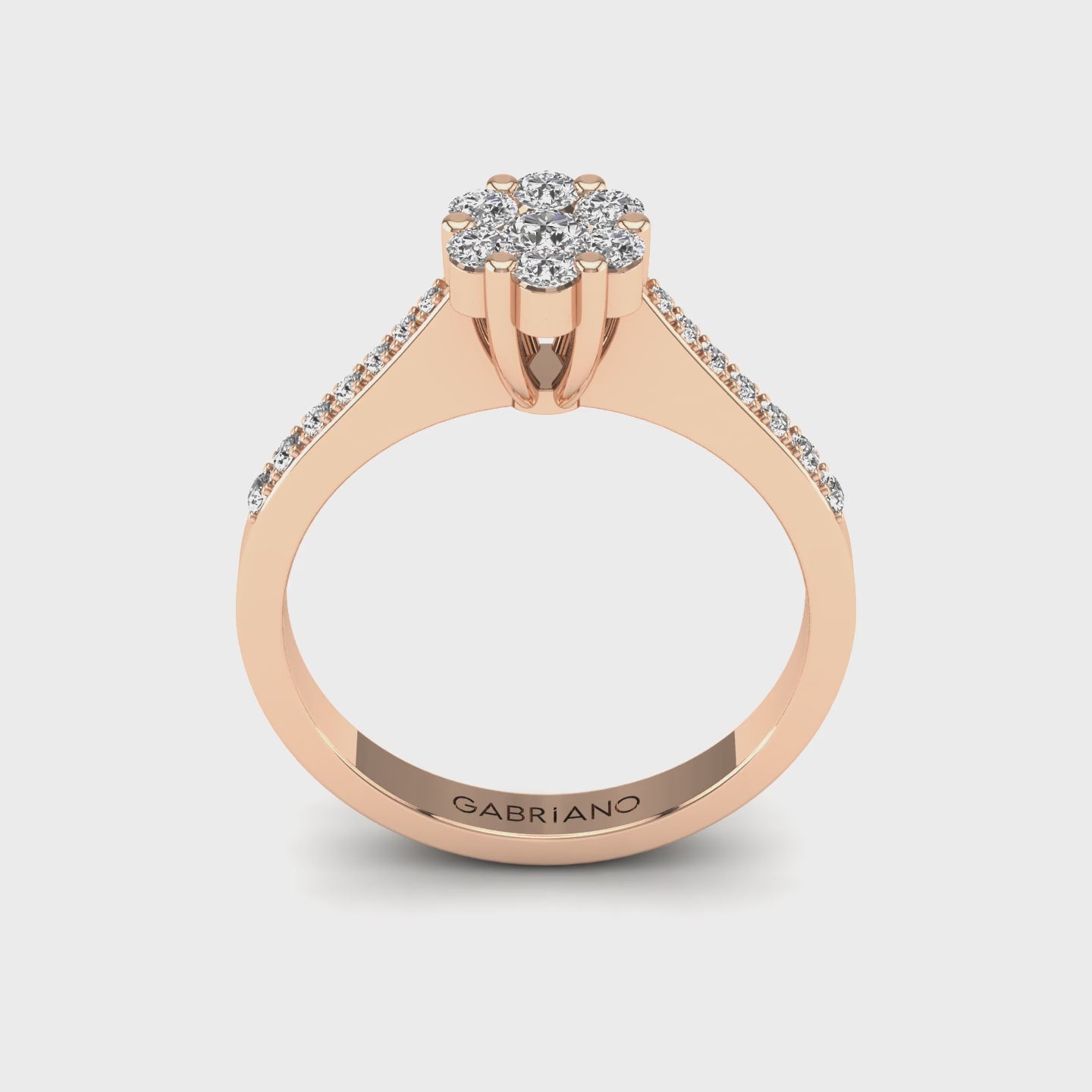 Gabriano Andrea tektaş efektli yüzük; yuvarlak pırlanta ve rose altın montürün 360 videosu