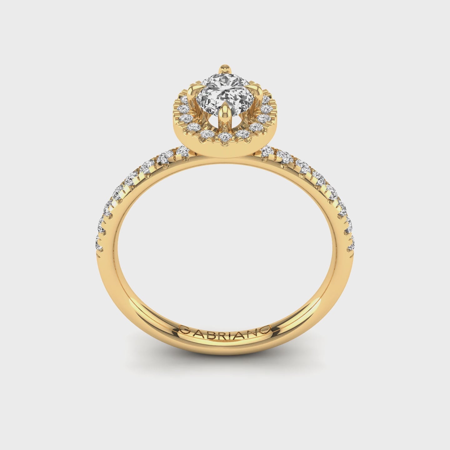 Gabriano Sereno 4 tırnaklı tektaş yüzük; GIA-HRD sertifikalı oval pırlanta ve sarı altın montürün 360 videosu
