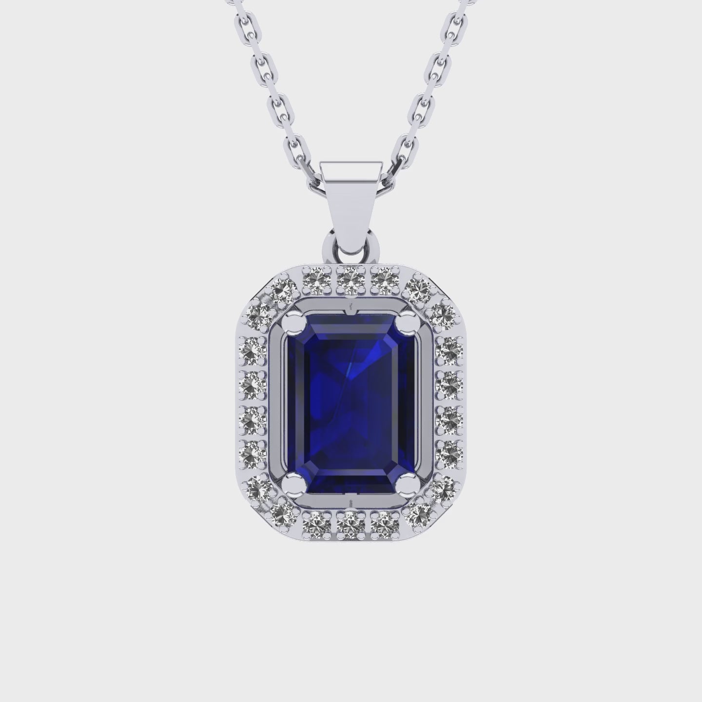 Gabriano Amanda 4 tırnaklı emerald kesim safir kolye;  yuvarlak pırlanta ve beyaz altın kolye videosu