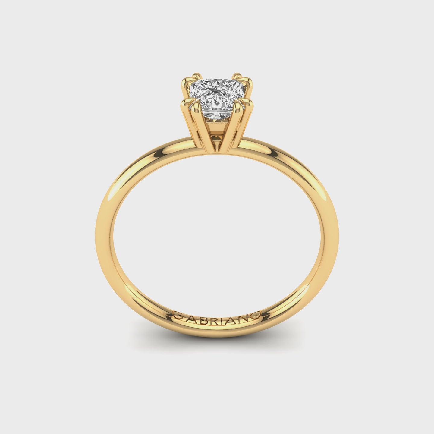 Gabriano Mirage 8 pençe tırnaklı tektaş yüzük; GIA-HRD sertifikalı prenses pırlanta ve sarı altın montürün 360 videosu