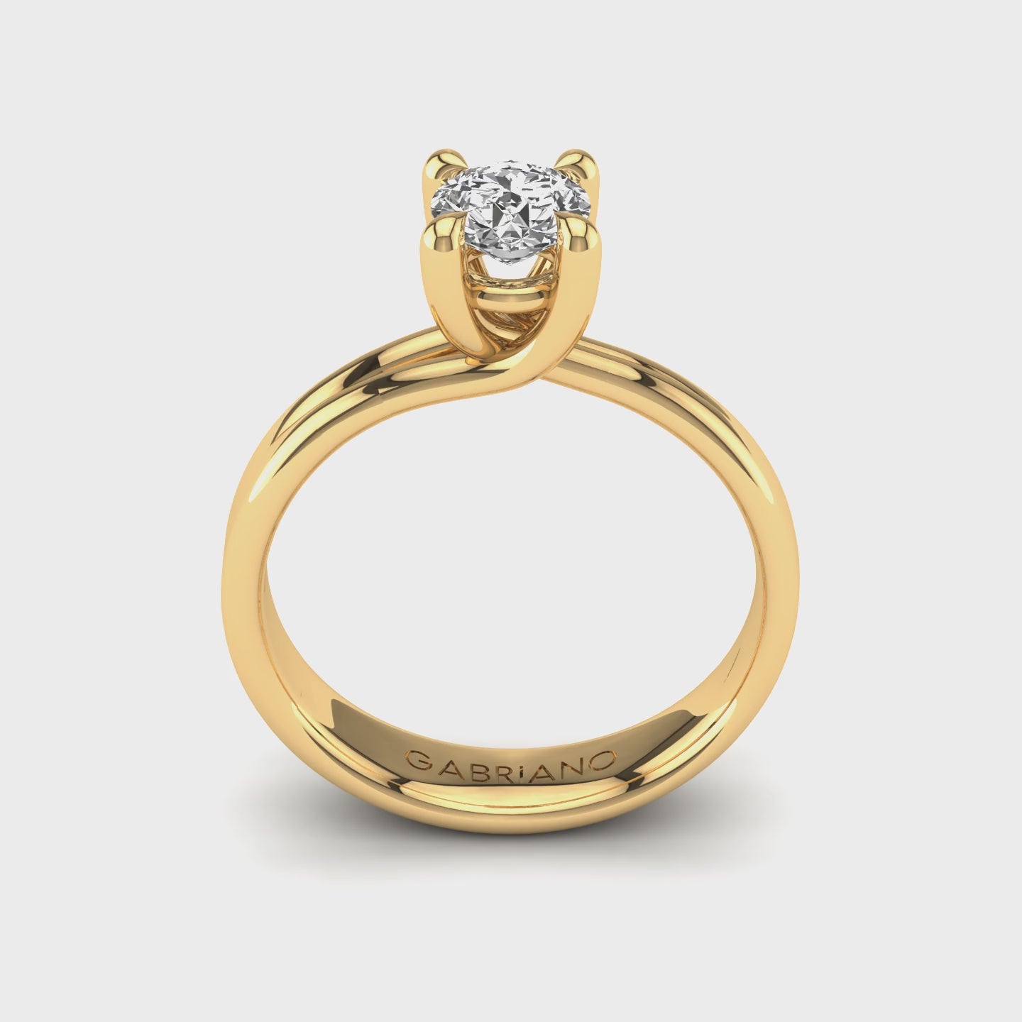Gabriano Liora 4 tırnaklı tektaş yüzük; GIA-HRD sertifikalı yuvarlak pırlanta ve sarı altın montürün 360 videosu