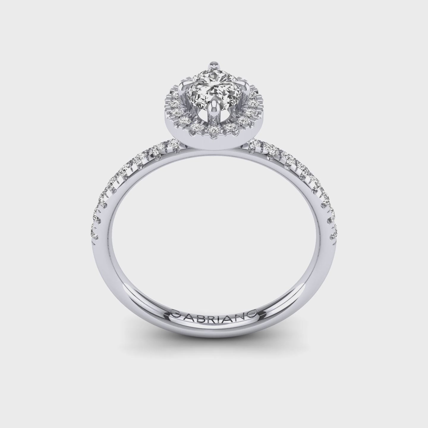 Gabriano Sereno 4 tırnaklı tektaş yüzük; GIA-HRD sertifikalı oval pırlanta ve beyaz altın montürün 360 videosu