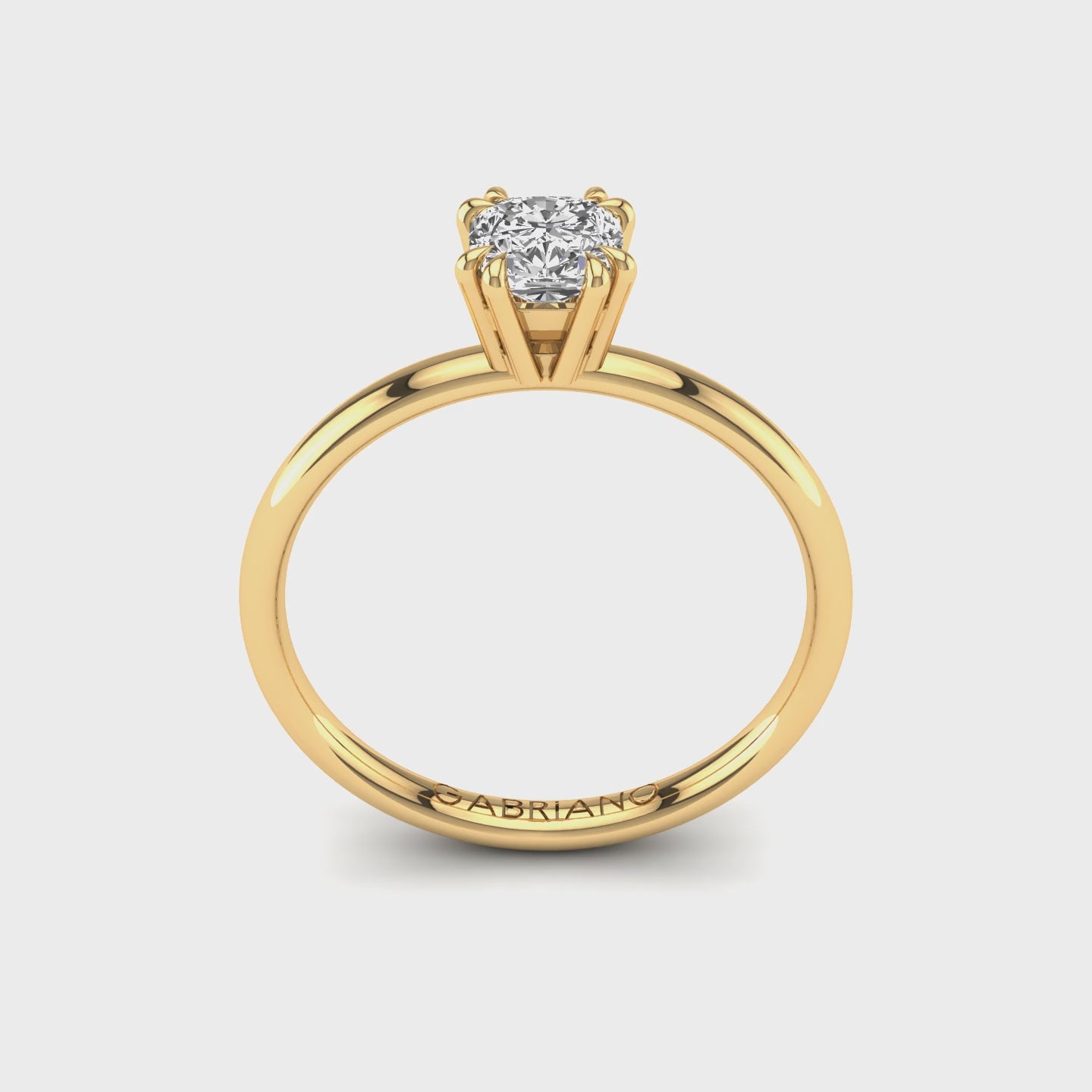 Gabriano Ivona 8 tırnaklı tektaş yüzük; GIA-HRD sertifikalı cushion pırlanta ve sarı altın montürün 360 videosu