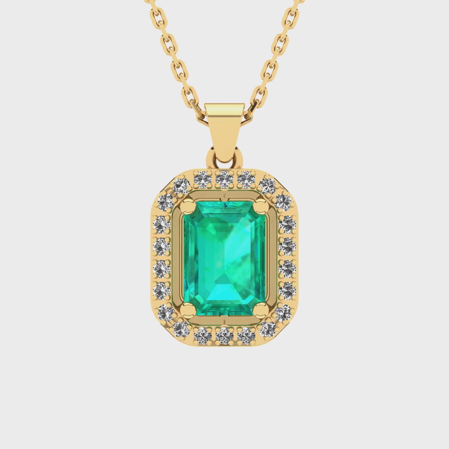 Gabriano Amanda 4 tırnaklı emerald kesim zümrüt kolye;  yuvarlak pırlanta ve sarı altın kolye videosu