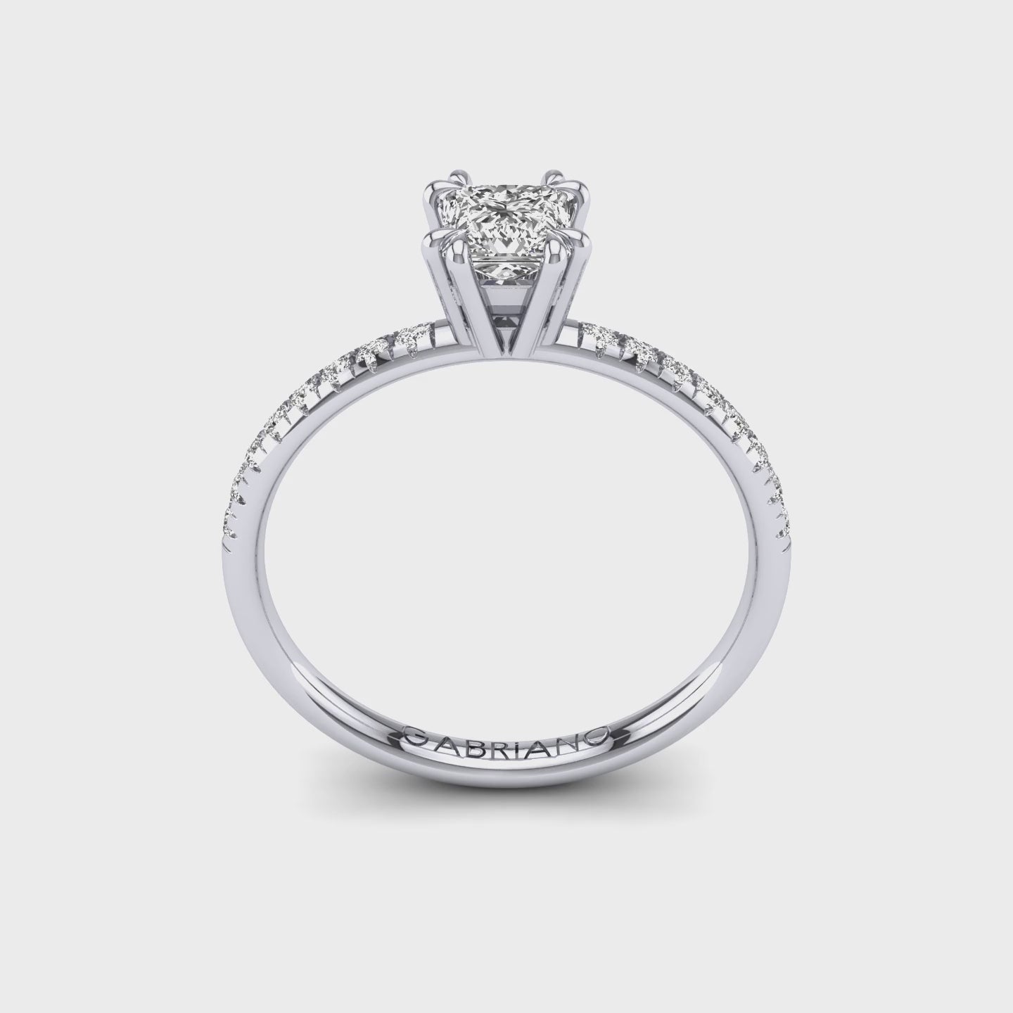 Gabriano Valoris 8 pençe tırnaklı tektaş yüzük; GIA-HRD sertifikalı prenses pırlanta ve beyaz altın montürün 360 videosu