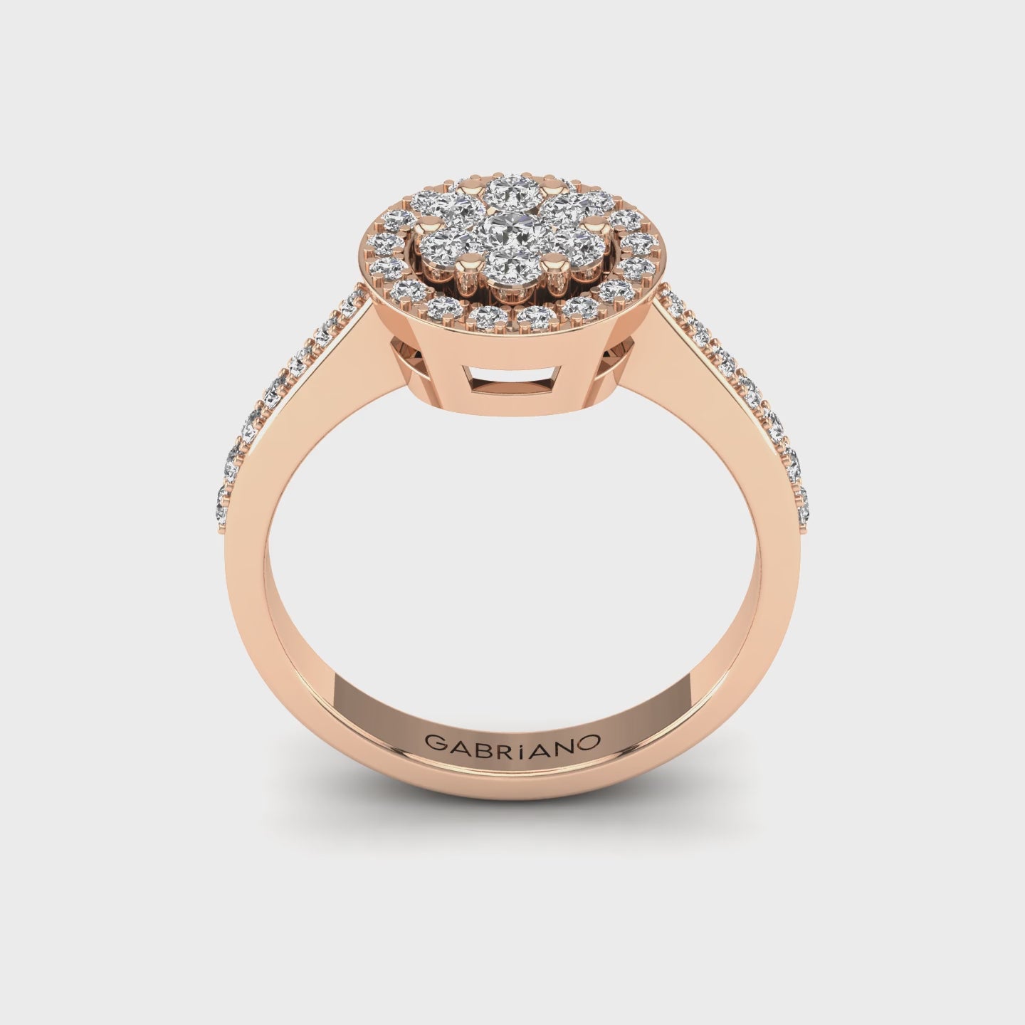 Gabriano Rosy tektaş efektli yüzük; yuvarlak pırlanta ve rose altın montürün 360 videosu