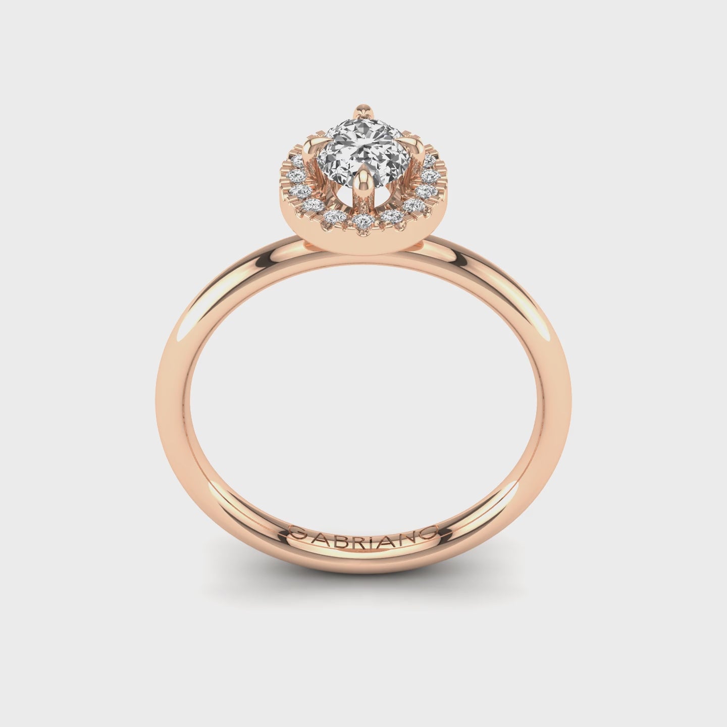 Gabriano Harmonia 4 tırnaklı tektaş yüzük; GIA-HRD sertifikalı oval pırlanta ve rose altın montürün 360 videosu