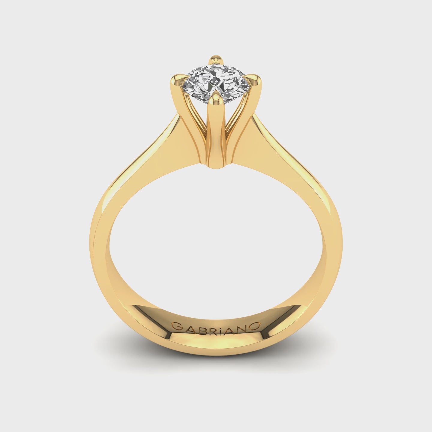 Gabriano Samira 4 tırnaklı tektaş yüzük; GIA-HRD sertifikalı yuvarlak pırlanta ve sarı altın montürün 360 videosu
