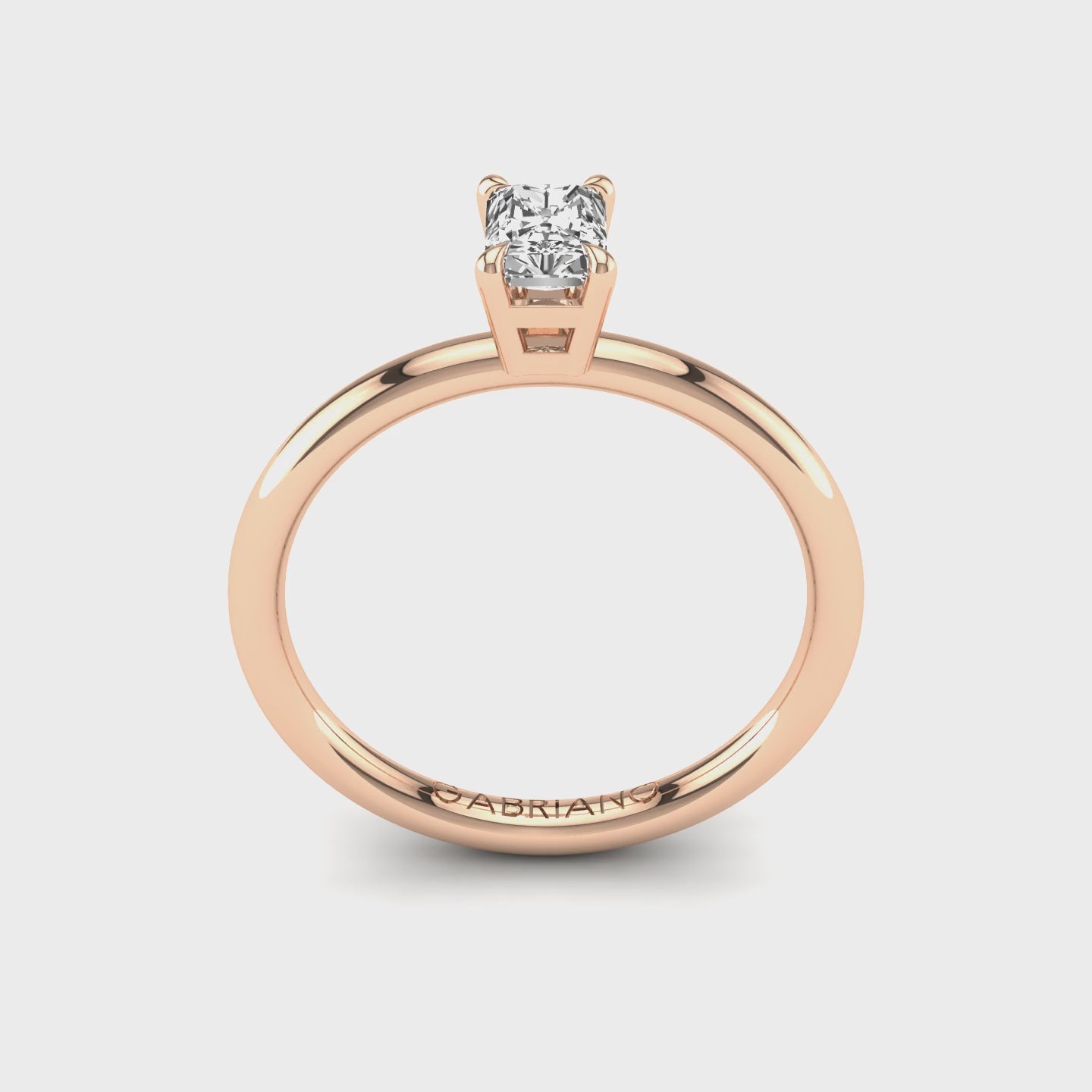 Gabriano Serenith 4 tırnaklı tektaş yüzük; GIA-HRD sertifikalı radiant pırlanta ve rose altın montürün 360 videosu