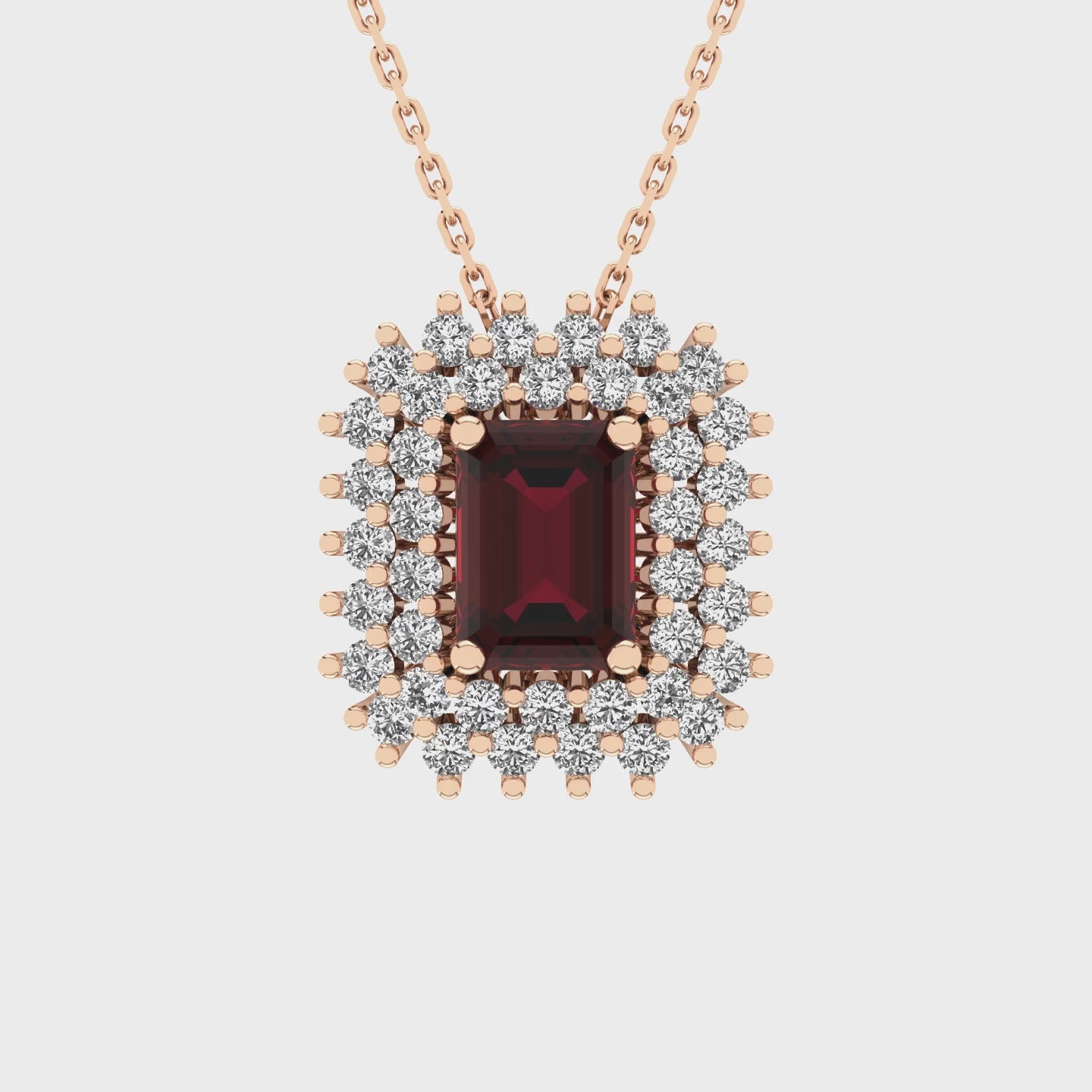 Gabriano Emilia 4 tırnaklı emerald kesim yakut kolye;  yuvarlak pırlanta ve rose altın kolye vidosu