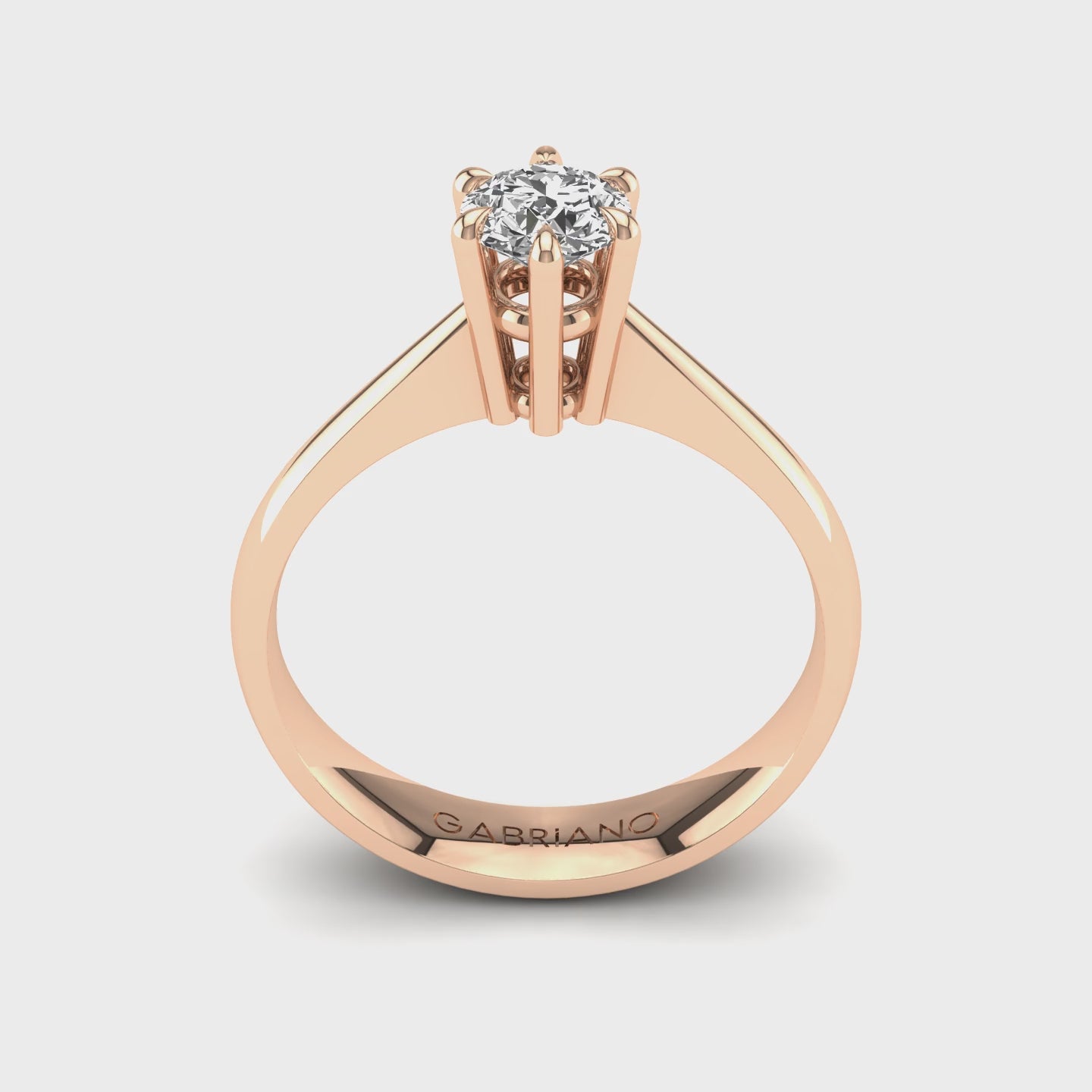 Gabriano Rafaella 6 tırnaklı tektaş yüzük; GIA-HRD sertifikalı yuvarlak pırlanta ve rose altın montürün 360 videosu