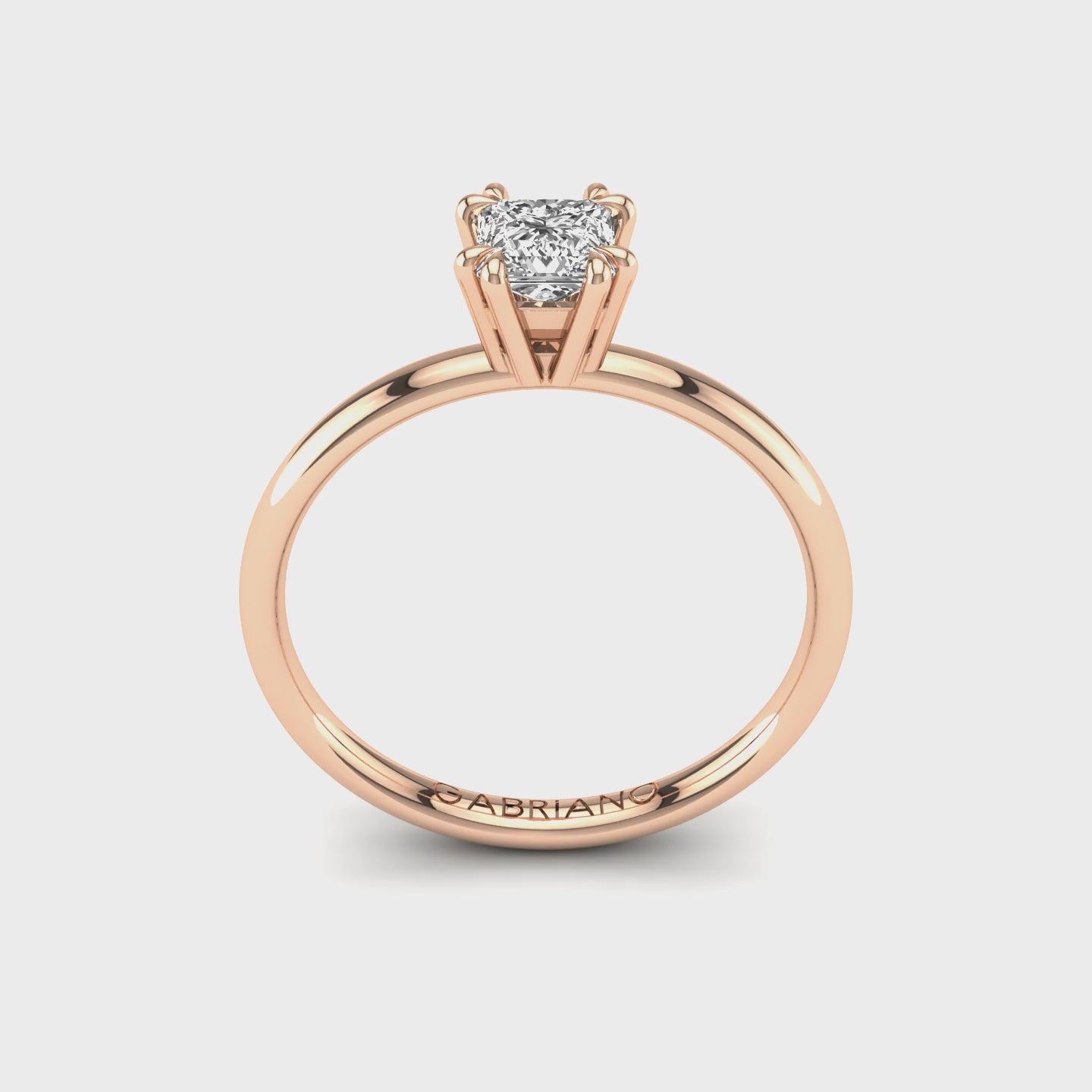 Gabriano Mirage 8 pençe tırnaklı tektaş yüzük; GIA-HRD sertifikalı prenses pırlanta ve rose altın montürün 360 videosu