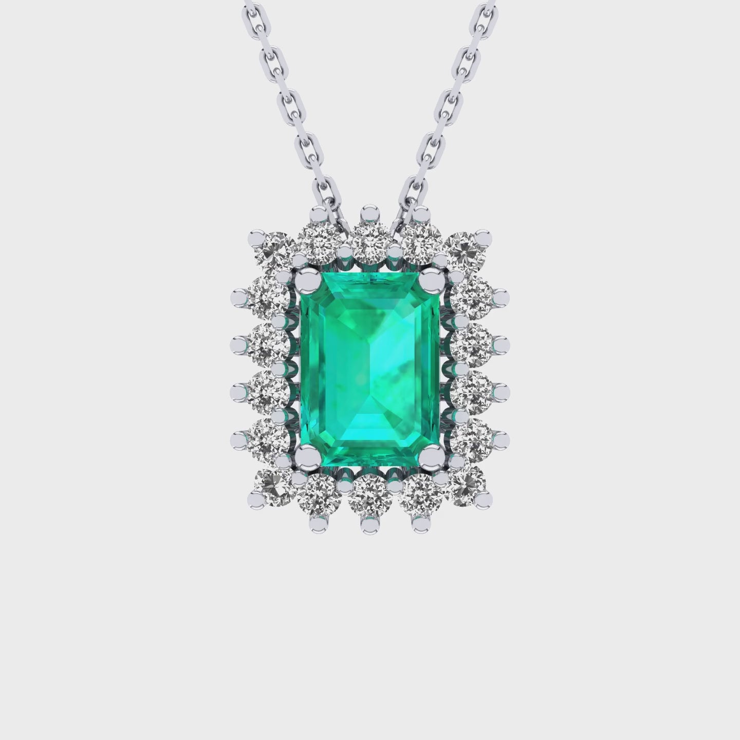 Gabriano Julieth 4 tırnaklı emerald kesim zümrüt kolye;  yuvarlak pırlanta ve beyaz altın kolye videosu