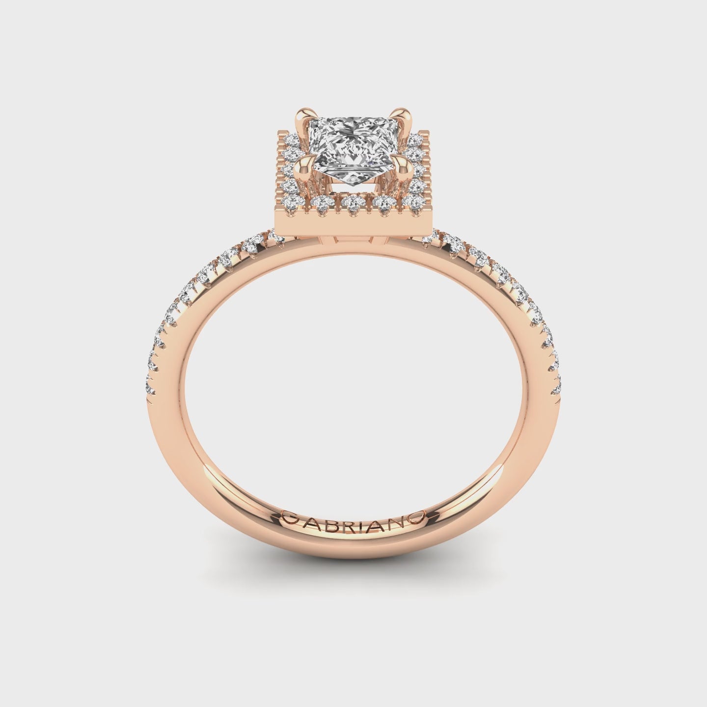 Gabriano Seraphine 4 pençe tırnaklı tektaş yüzük; GIA-HRD sertifikalı prenses pırlanta ve rose altın montürün 360 videosu