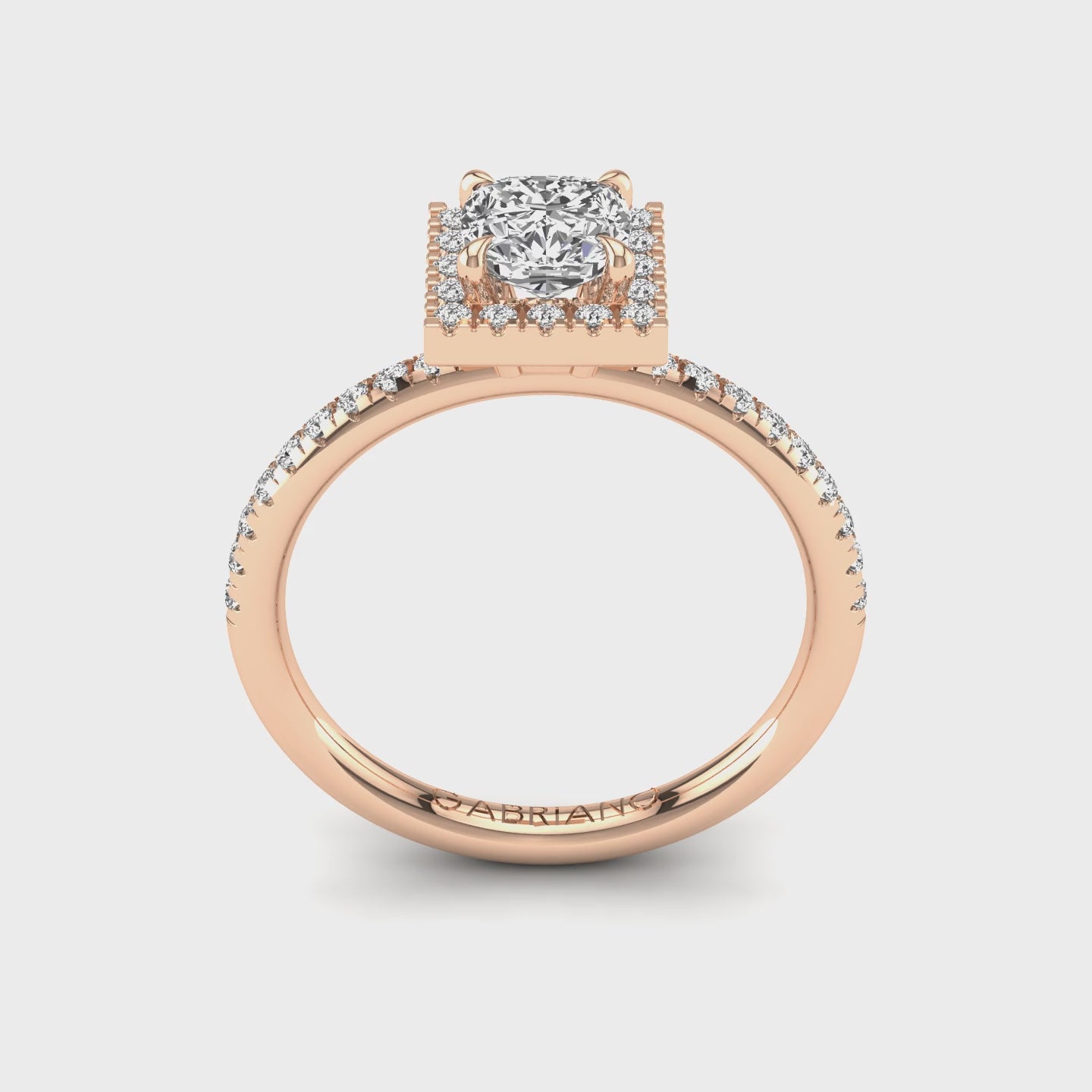 Gabriano Serena 4 tırnaklı tektaş yüzük; GIA-HRD sertifikalı cushion pırlanta ve rose altın montürün 360 videosu