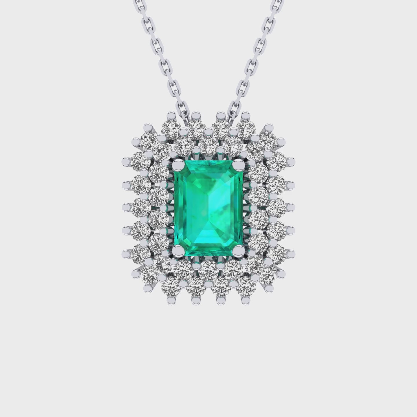 Gabriano Emilia 4 tırnaklı emerald kesim zümrüt kolye;  yuvarlak pırlanta ve beyaz altın kolye videosu