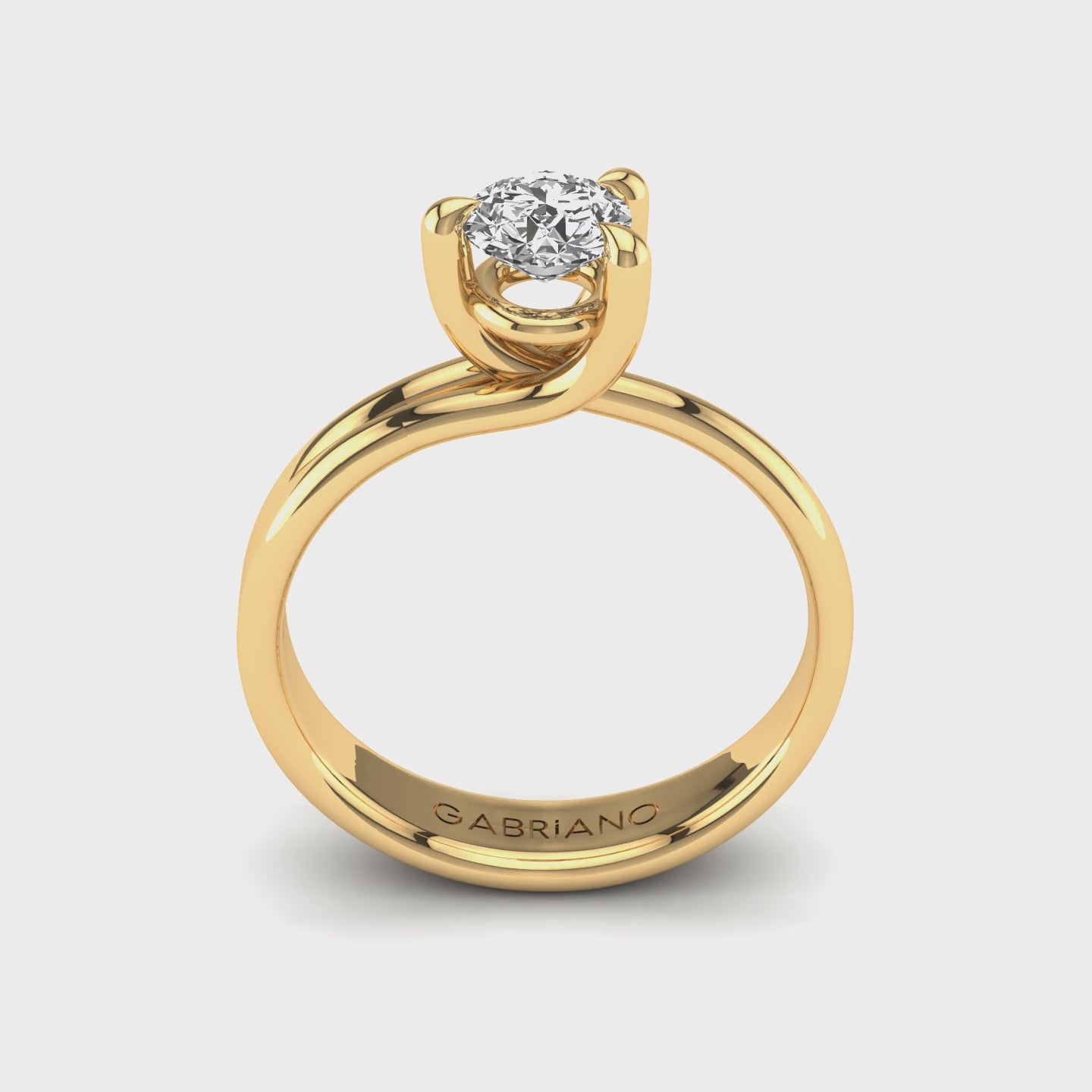 Gabriano Irina 3 tırnaklı tektaş yüzük; GIA-HRD sertifikalı yuvarlak pırlanta ve sarı altın montürün 360 videosu