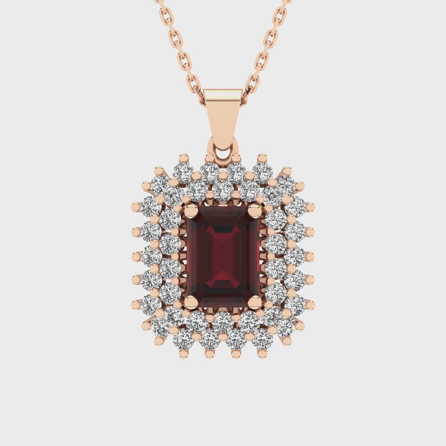 Gabriano Emilia 4 tırnaklı emerald kesim yakut kolye;  yuvarlak pırlanta ve rose altın kolye vidosu