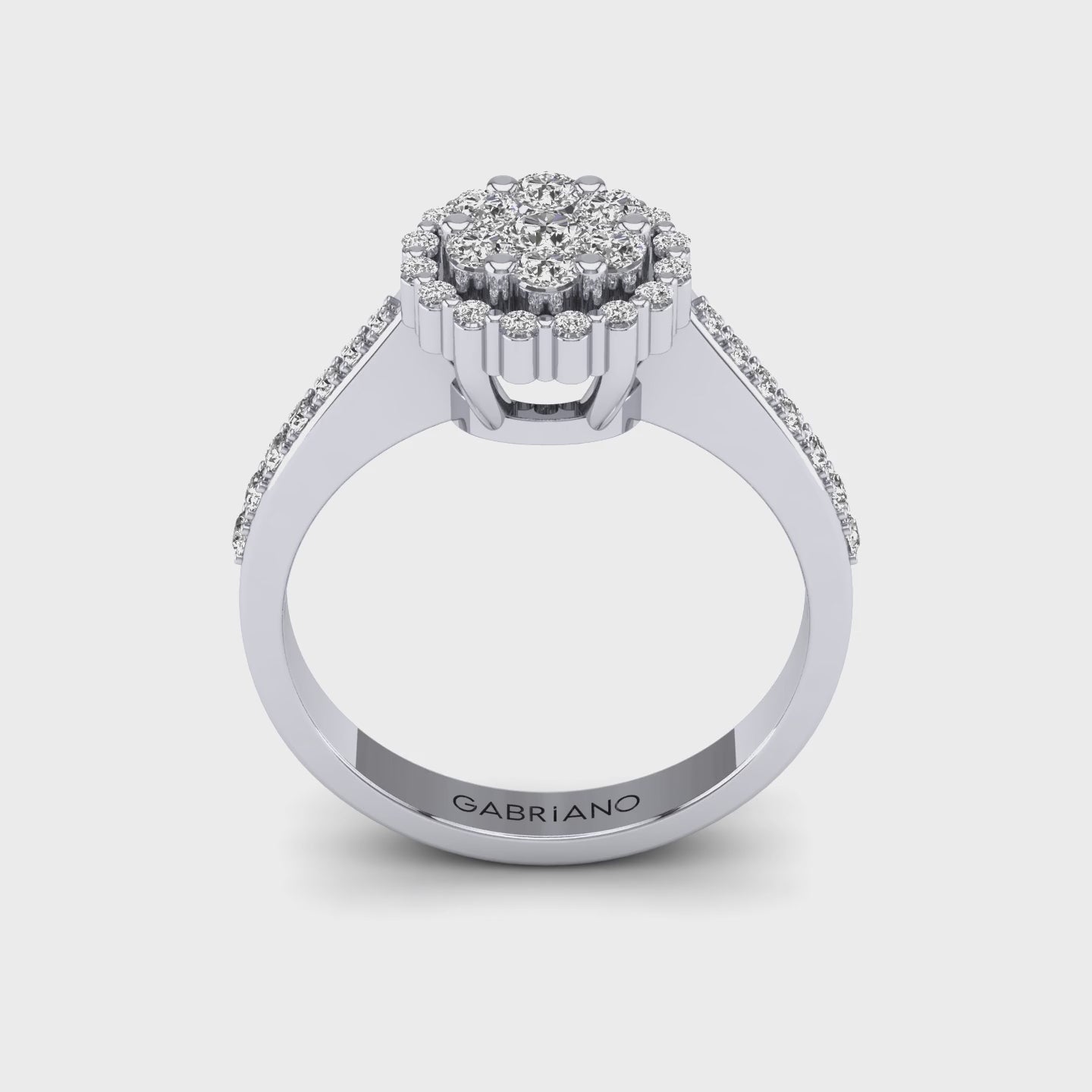 Gabriano Ferentina tektaş efektli yüzük; yuvarlak pırlanta ve beyaz altın montürün 360 videosu