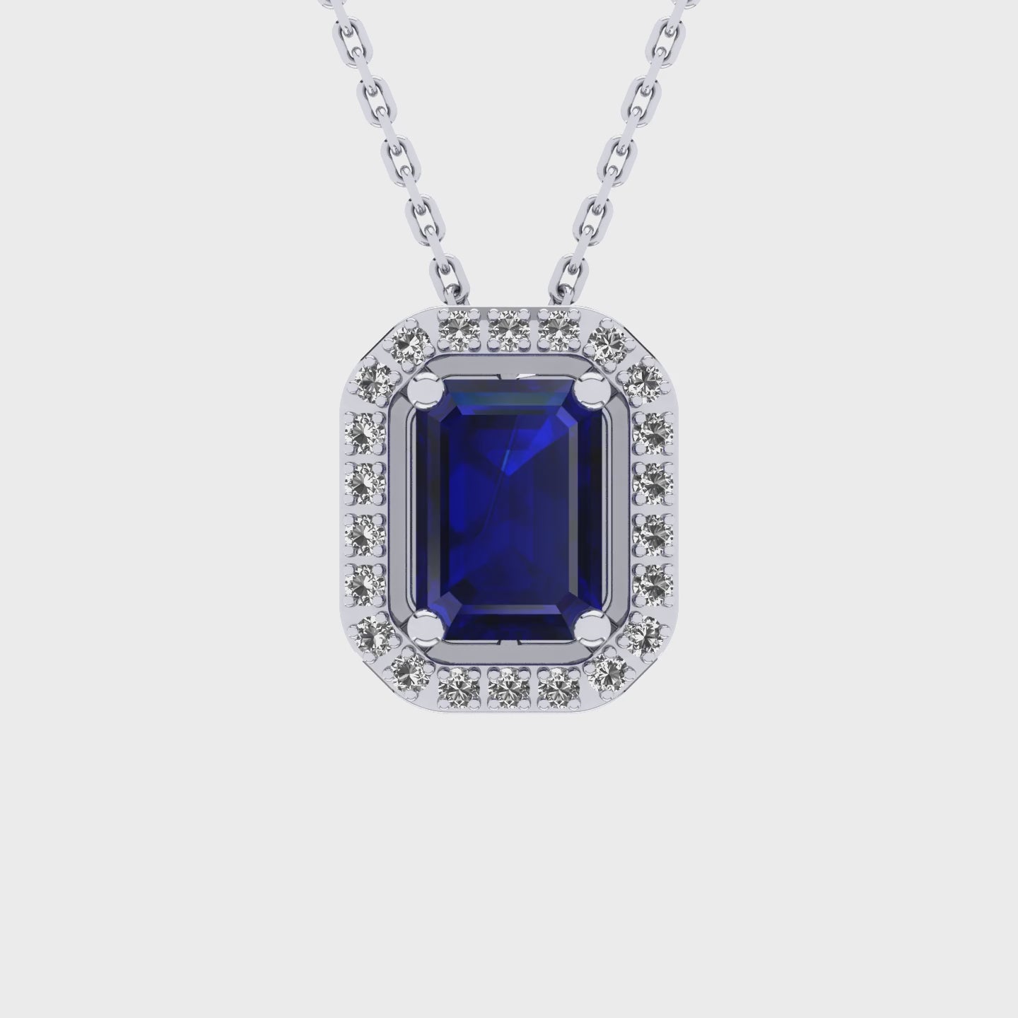 Gabriano Amanda 4 tırnaklı emerald kesim safir kolye;  yuvarlak pırlanta ve beyaz altın kolye videosu