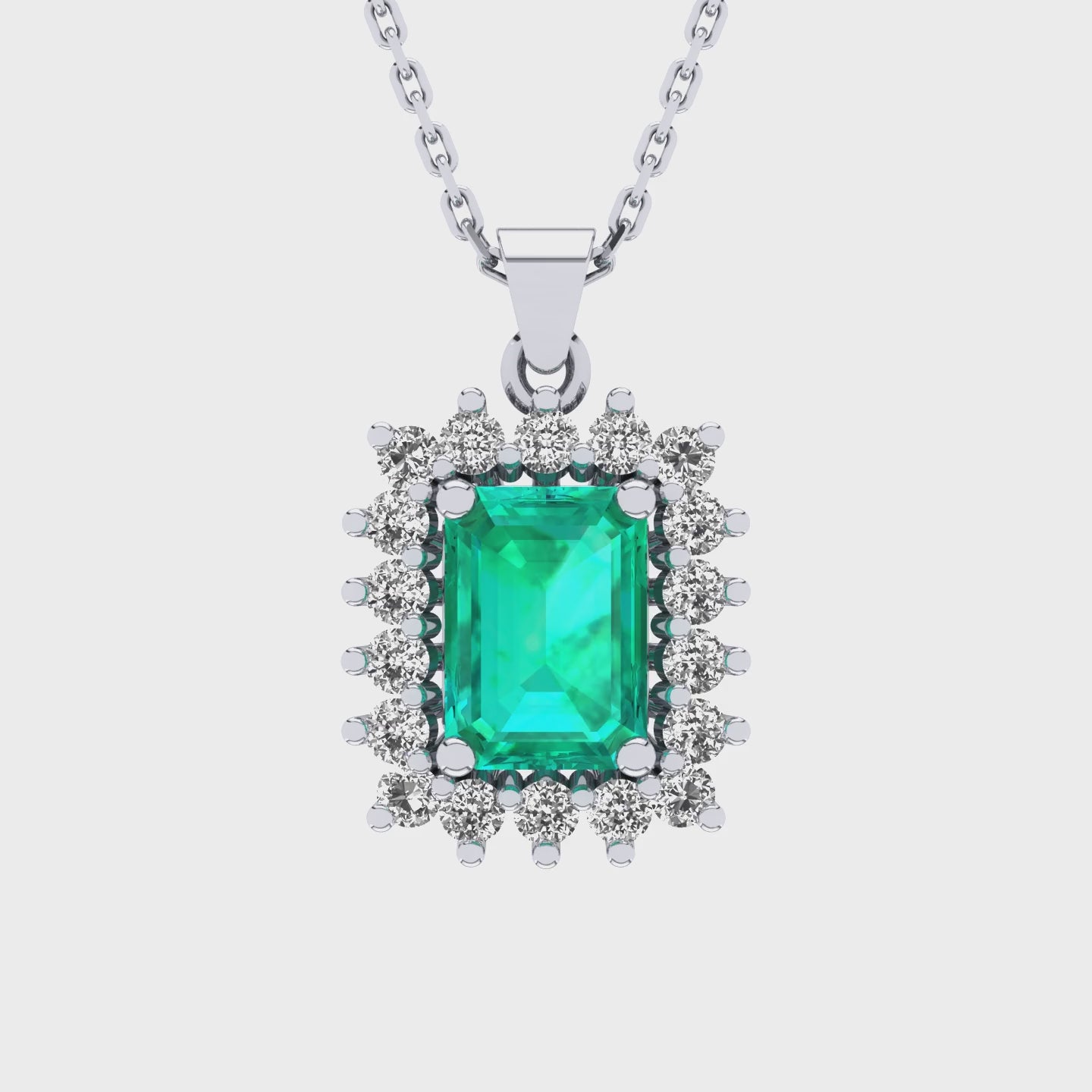 Gabriano Julieth 4 tırnaklı emerald kesim zümrüt kolye;  yuvarlak pırlanta ve beyaz altın kolye videosu
