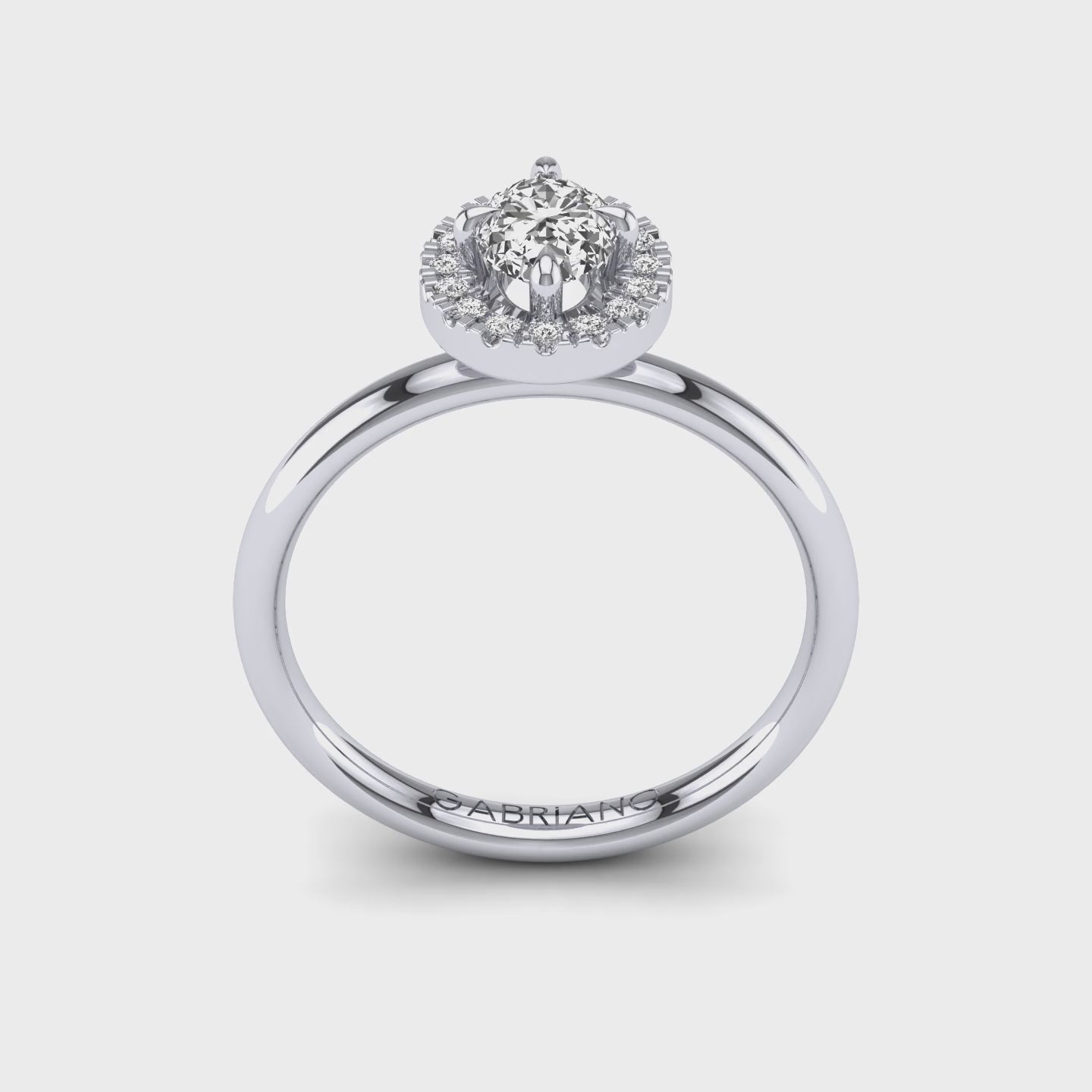 Gabriano Harmonia 4 tırnaklı tektaş yüzük; GIA-HRD sertifikalı oval pırlanta ve beyaz altın montürün 360 videosu