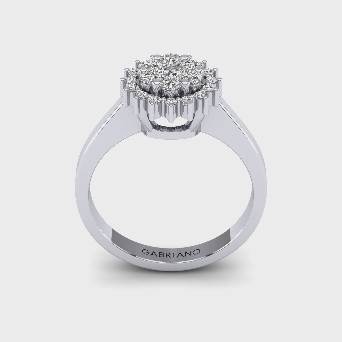 Gabriano Nemesis tektaş efektli yüzük; yuvarlak pırlanta ve beyaz altın montürün 360 videosu