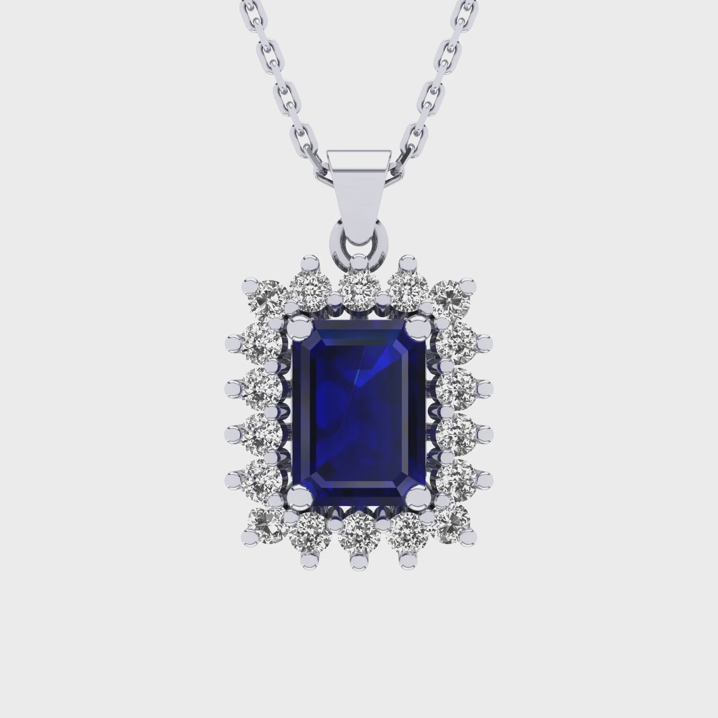 Gabriano Julieth 4 tırnaklı emerald kesim safir kolye;  yuvarlak pırlanta ve beyaz altın kolye videosu
