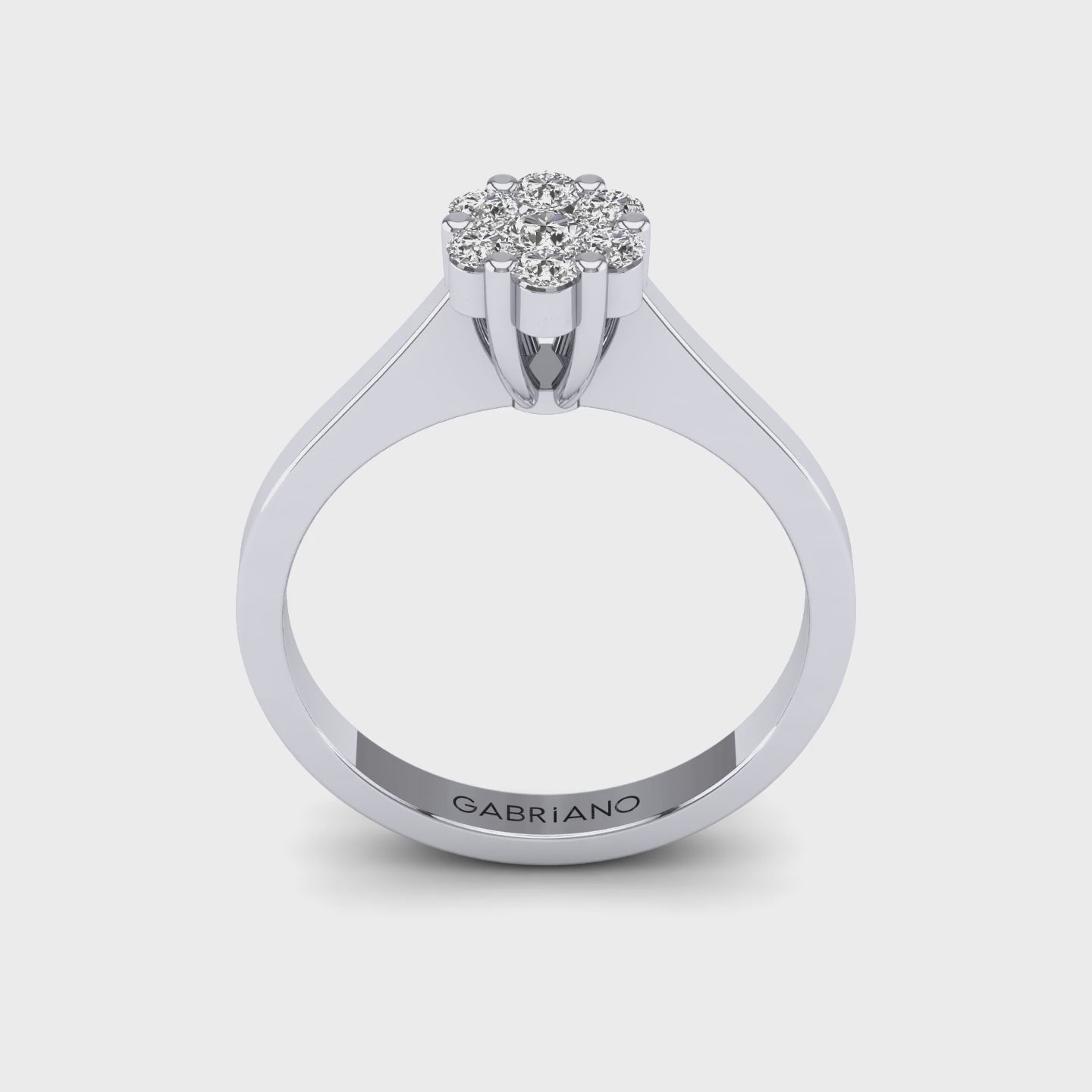 Gabriano Chiara tektaş efektli yüzük; yuvarlak pırlanta ve beyaz altın montürün 360 videosu