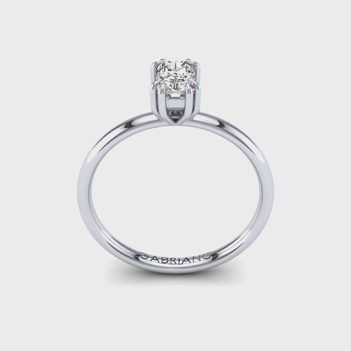 Gabriano Kaleidos 8 tırnaklı tektaş yüzük; GIA-HRD sertifikalı radiant pırlanta ve beyaz altın montürün 360 videosu