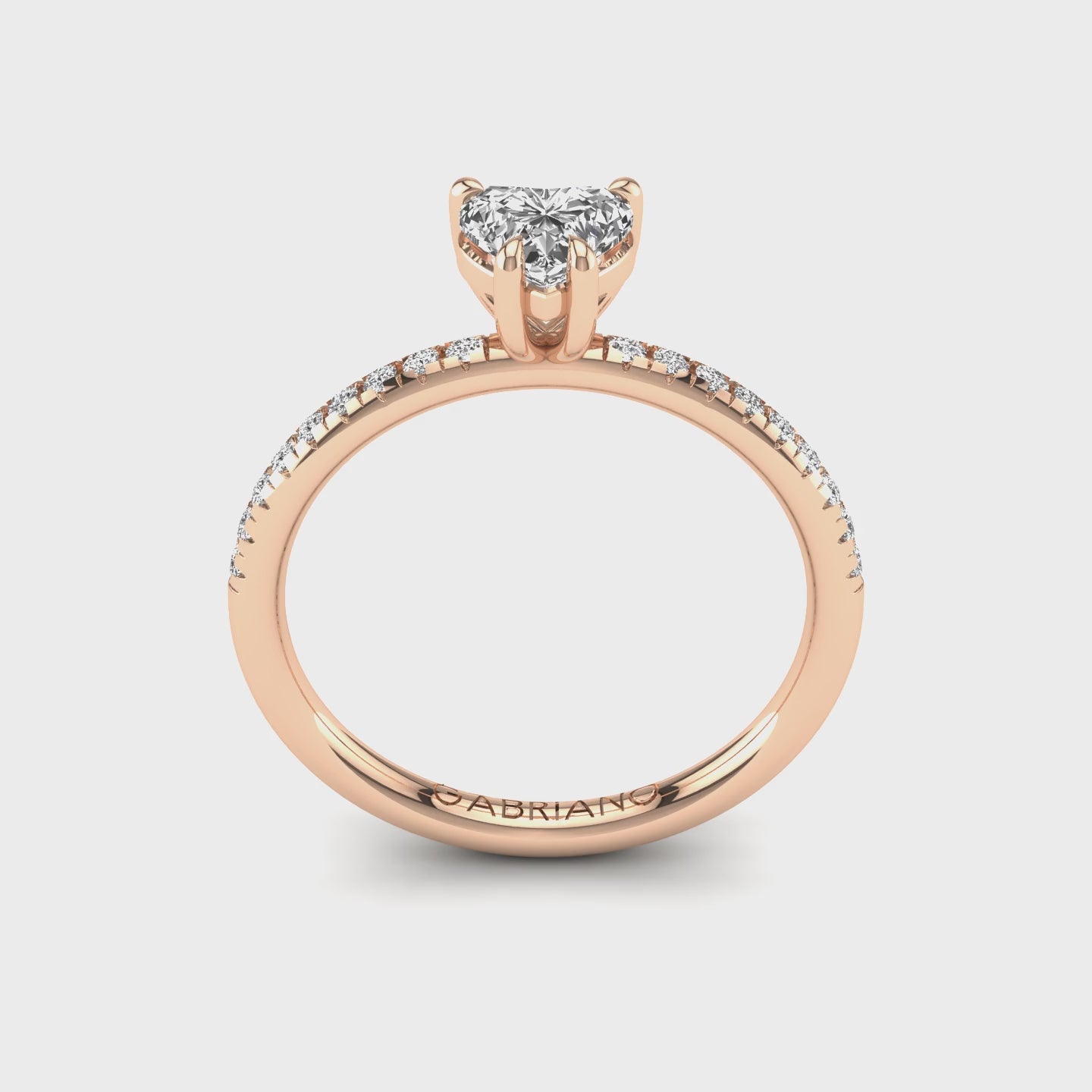 Gabriano Velvetine 4 pençe tırnaklı tektaş yüzük; GIA-HRD sertifikalı kalp pırlanta ve rose altın montürün 360 videosu