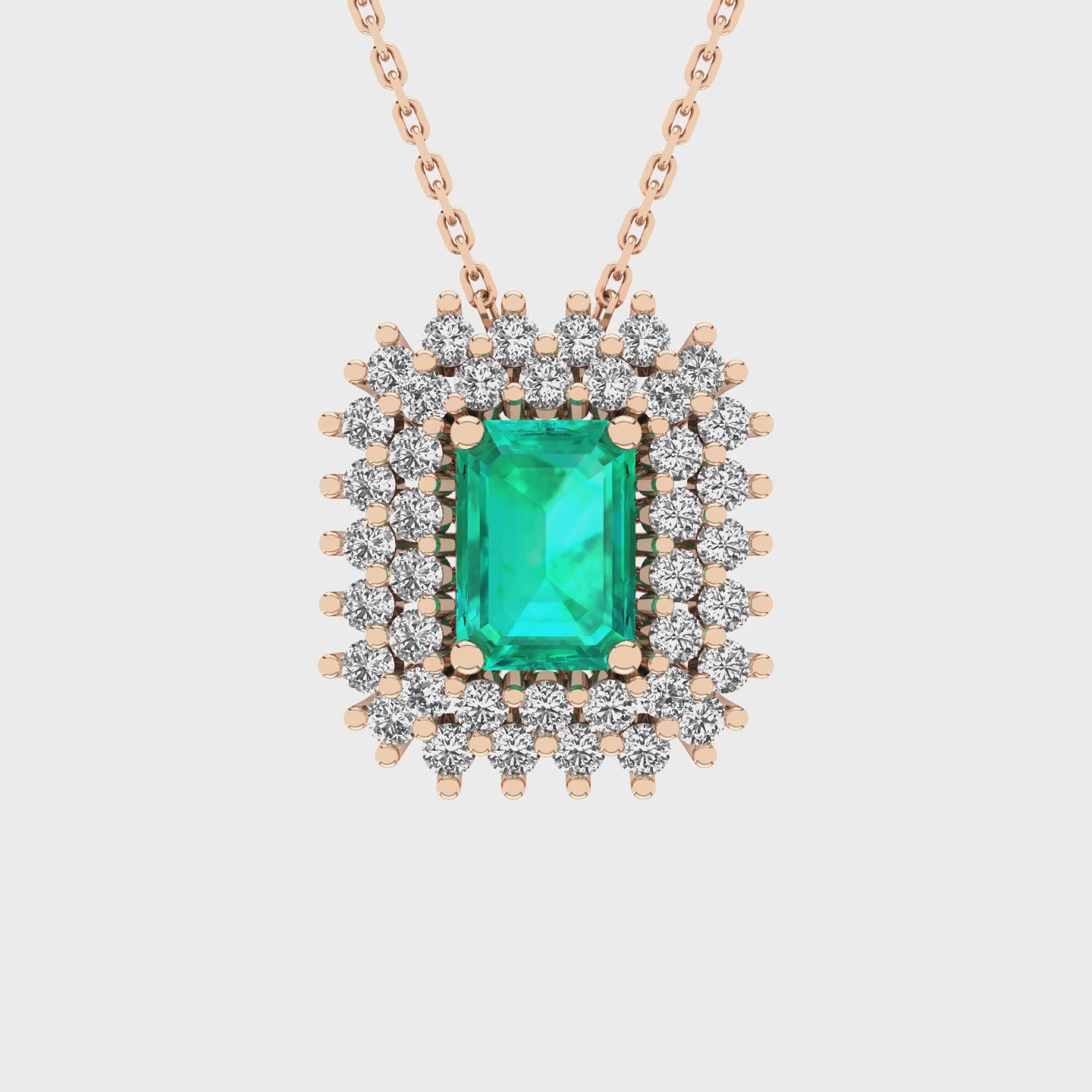Gabriano Emilia 4 tırnaklı emerald kesim zümrüt kolye;  yuvarlak pırlanta ve rose altın kolye videosu